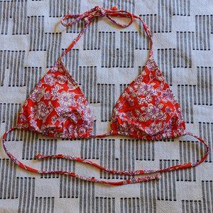Old Navy String Bikini Top - Red/Orange with Purple Flowers - Gently Used - M